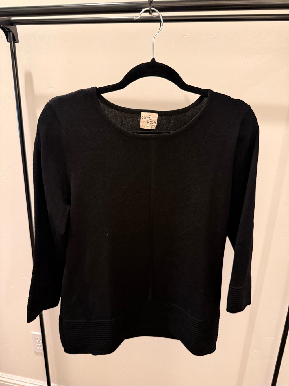 Carol Rose Black Ribbed Crewneck Knit Top